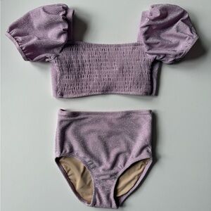 Shade Critters Girls Smocked High Waist Bikini - Shimmer Lilac - Size 7Y